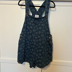 Women’s Blue Floral Short Overalls